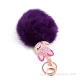 Rhinestone Fox Charm Rabbit Fur Ball Keychain For Women Bag